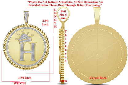 Real Genuine Authentic 1.75 Cwt. VVS1 MOISSANITE Diamond 32+ Grams Crown Initial Alphabet Letter Pendant Medallion 10K Gold On Charm + Chain
