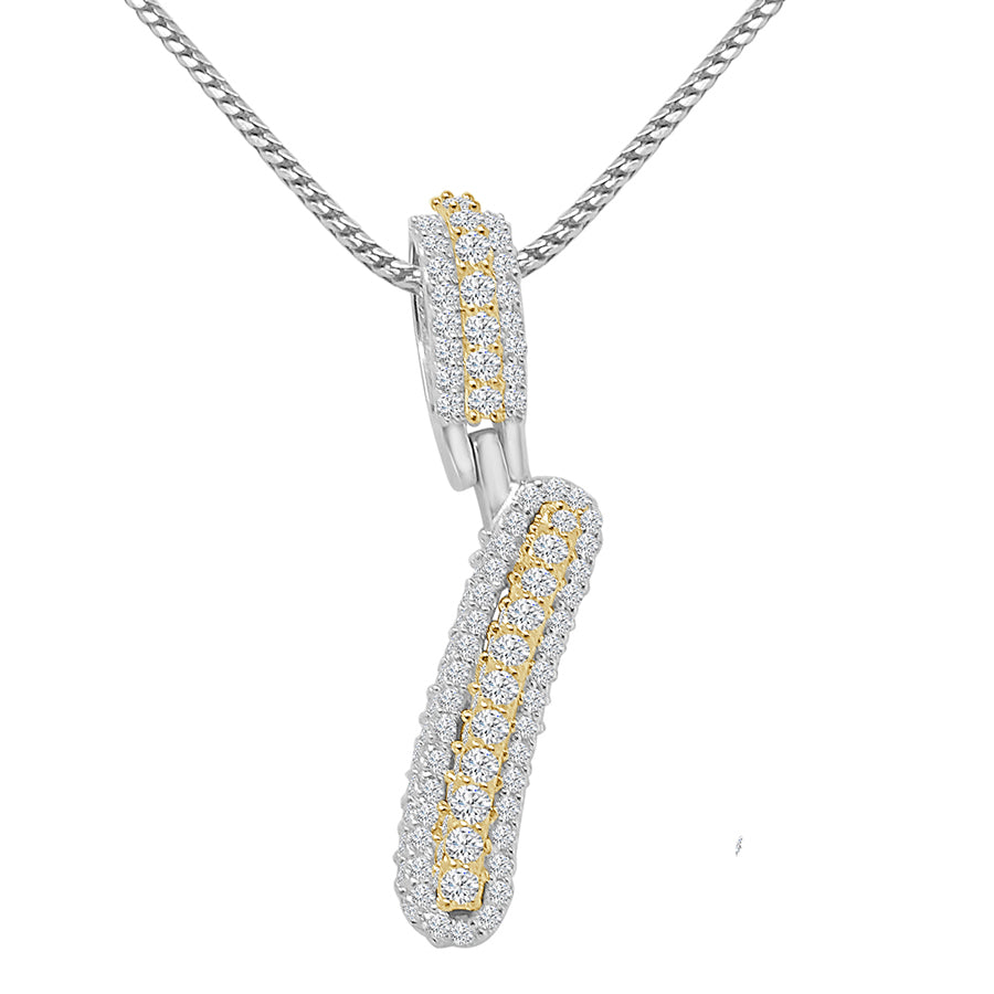 Real Genuine Sterling Silver 14K 2 Tone Gold Finish 1.65 CT. Hand Set Simulated Diamond Initial Letter Alphabet Pendant Charm Chain 1.75"