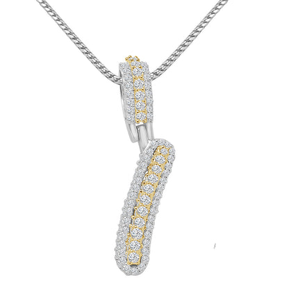 Real Genuine Sterling Silver 14K 2 Tone Gold Finish 1.65 CT. Hand Set Simulated Diamond Initial Letter Alphabet Pendant Charm Chain 1.75"