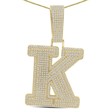 59+ Grams Big XL 3.25'' 14K Gold Finish Simulated Diamond Iced Out Hip Hop Bling Letter Initial Alphabet Pendant Charm Free Chain Necklace
