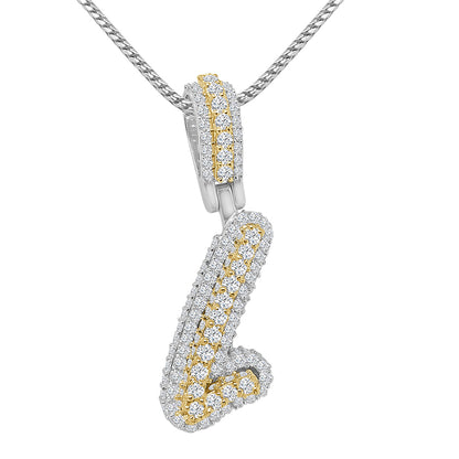 Real Genuine Sterling Silver 14K 2 Tone Gold Finish 1.65 CT. Hand Set Simulated Diamond Initial Letter Alphabet Pendant Charm Chain 1.75"