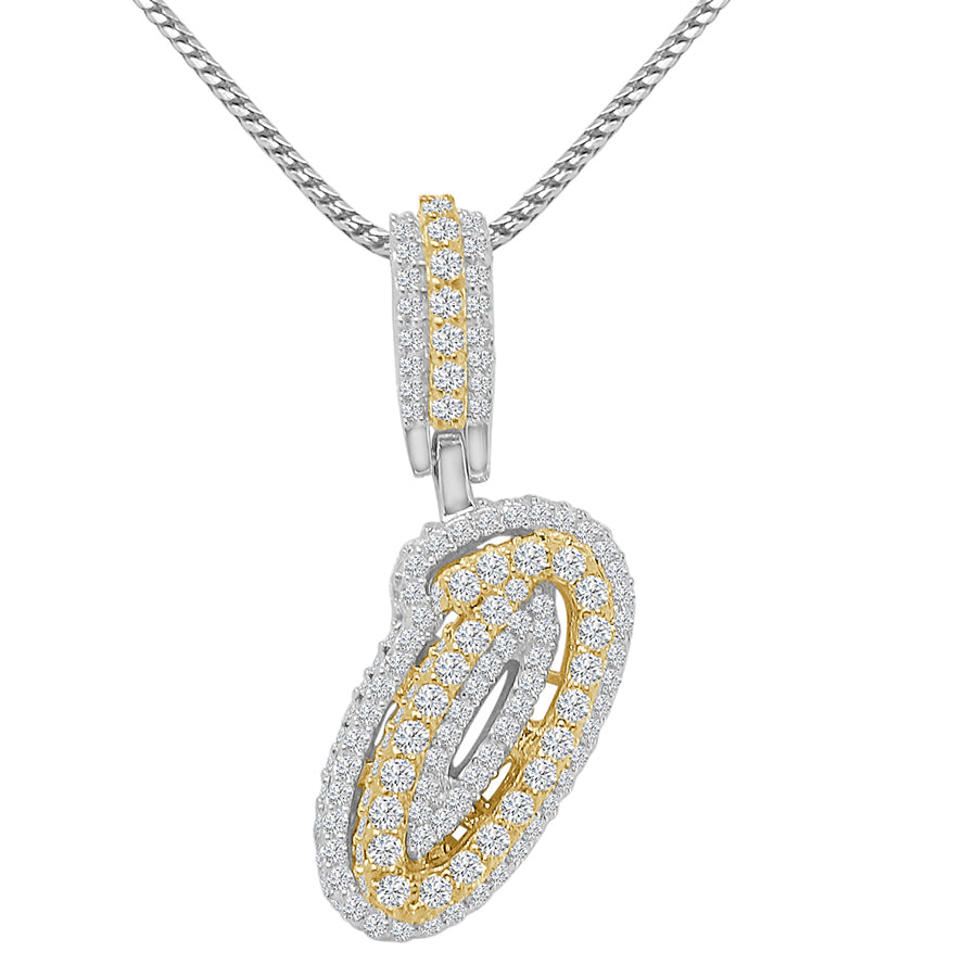 Real Genuine Sterling Silver 14K 2 Tone Gold Finish 1.65 CT. Hand Set Simulated Diamond Initial Letter Alphabet Pendant Charm Chain 1.75"