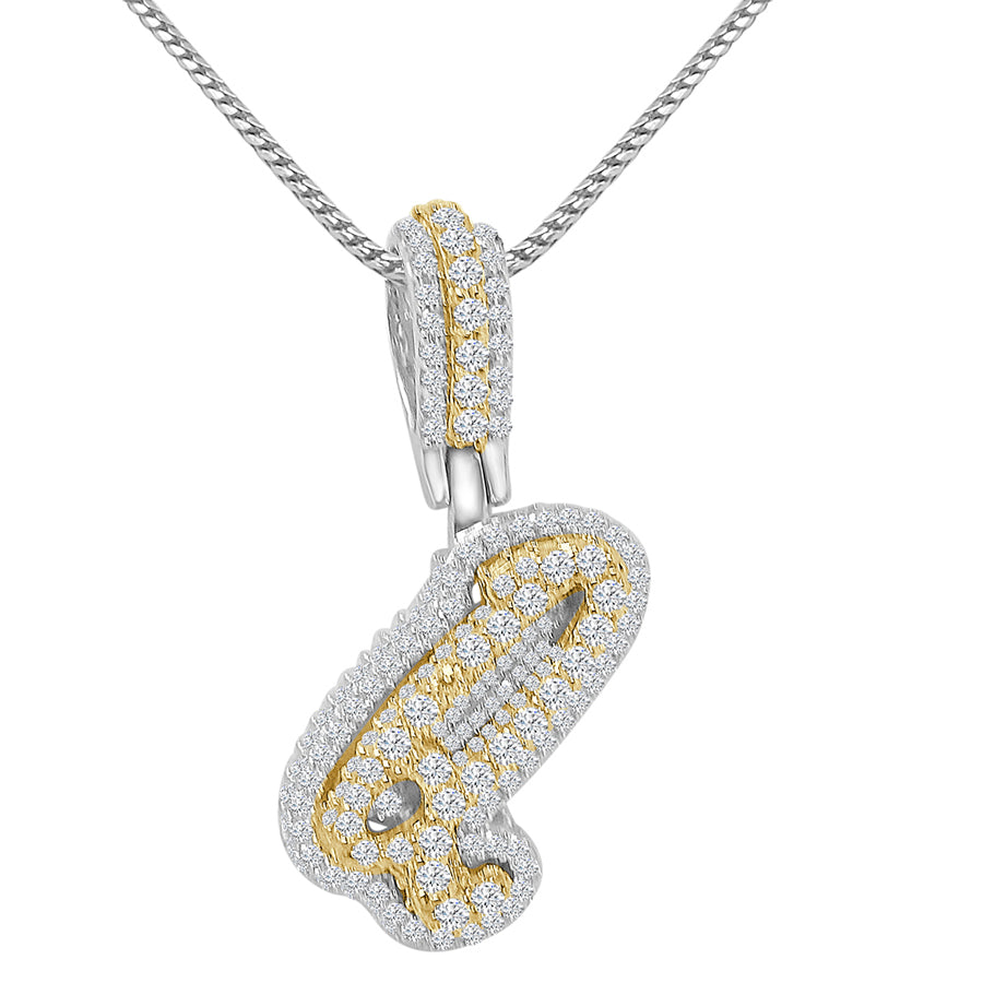 Real Genuine Sterling Silver 14K 2 Tone Gold Finish 1.65 CT. Hand Set Simulated Diamond Initial Letter Alphabet Pendant Charm Chain 1.75"