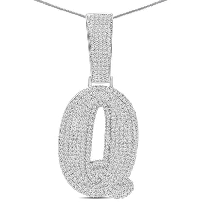 59+ Grams Big XL 3.25'' 14K White Gold Finish Simulated Diamond Iced Hip Hop Bling Letter Initial Alphabet Pendant Charm Free Chain Necklace
