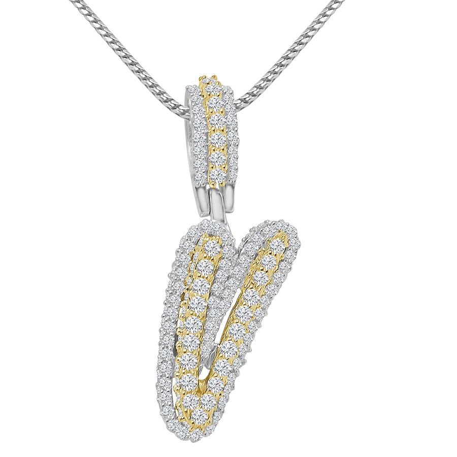Real Genuine Sterling Silver 14K 2 Tone Gold Finish 1.65 CT. Hand Set Simulated Diamond Initial Letter Alphabet Pendant Charm Chain 1.75"