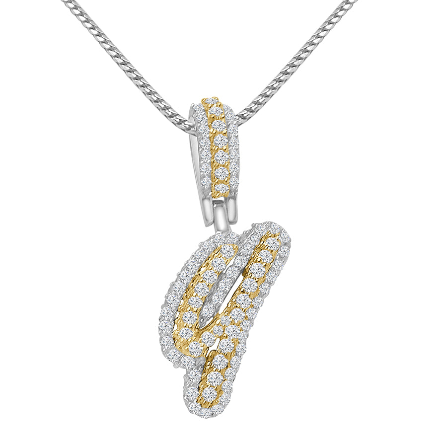 Real Genuine Sterling Silver 14K 2 Tone Gold Finish 1.65 CT. Hand Set Simulated Diamond Initial Letter Alphabet Pendant Charm Chain 1.75"