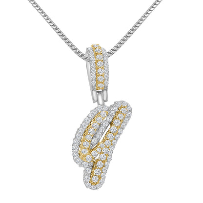 Real Genuine Sterling Silver 14K 2 Tone Gold Finish 1.65 CT. Hand Set Simulated Diamond Initial Letter Alphabet Pendant Charm Chain 1.75"