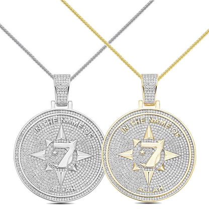 Real Genuine 3.50 Cwt. Authentic MOISSANITE Diamond 34+ Grams Five-Percent Nation Five Percenter Allah Pendant 10K Gold Over Charm Chain Set