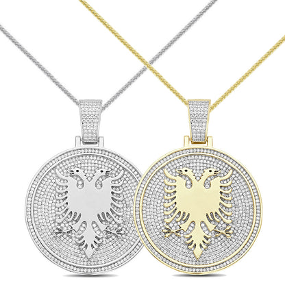 Real 3.50 Cwt. Authentic VVS/1 MOISSANITE Diamond 33+ Grams Albanian Eagle Double Headed Flying Bird Pendant 14K Gold Finish Charm Chain Set