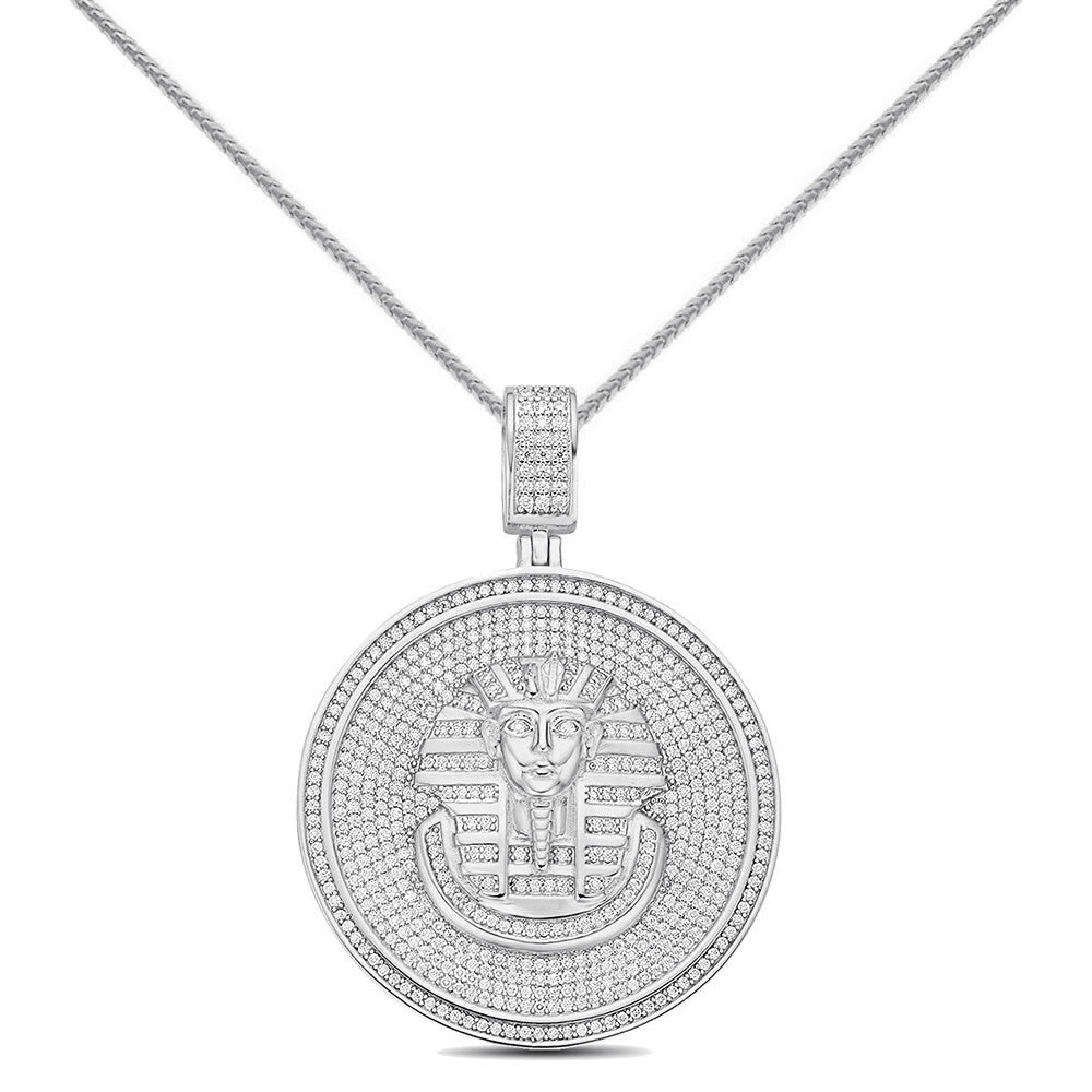 Real Genuine 3.50 Cwt. Authentic MOISSANITE Diamond 31+ Grams Ancient Egyptian Pharaoh King Tut Mummy 14K Gold Over Charm Pendant Chain Set