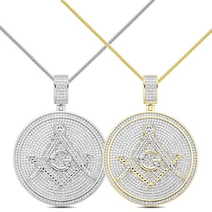 Real Genuine 3.50 Cwt. Authentic VVS/1 MOISSANITE Diamond 33+ Grams Freemason Masonic G Compass Pendant 14K Gold Finish Charm Chain Neckless