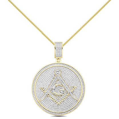 Real Genuine 3.50 Cwt. Authentic VVS/1 MOISSANITE Diamond 33+ Grams Freemason Masonic G Compass Pendant 14K Gold Finish Charm Chain Neckless