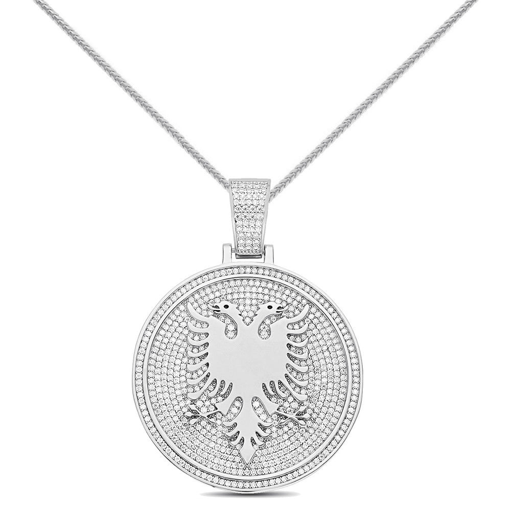 Real 3.50 Cwt. Authentic VVS/1 MOISSANITE Diamond 33+ Grams Albanian Eagle Double Headed Flying Bird Pendant 14K Gold Finish Charm Chain Set