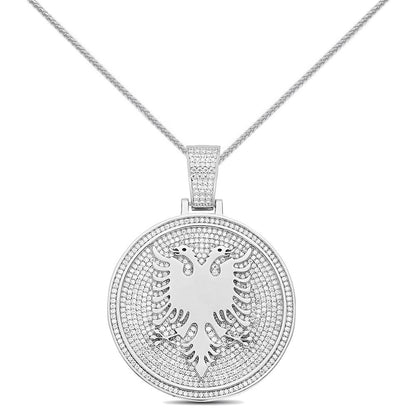 Real 3.50 Cwt. Authentic VVS/1 MOISSANITE Diamond 33+ Grams Albanian Eagle Double Headed Flying Bird Pendant 14K Gold Finish Charm Chain Set