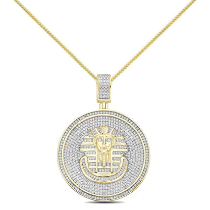 Real Genuine 3.50 Cwt. Authentic MOISSANITE Diamond 31+ Grams Ancient Egyptian Pharaoh King Tut Mummy 14K Gold Over Charm Pendant Chain Set