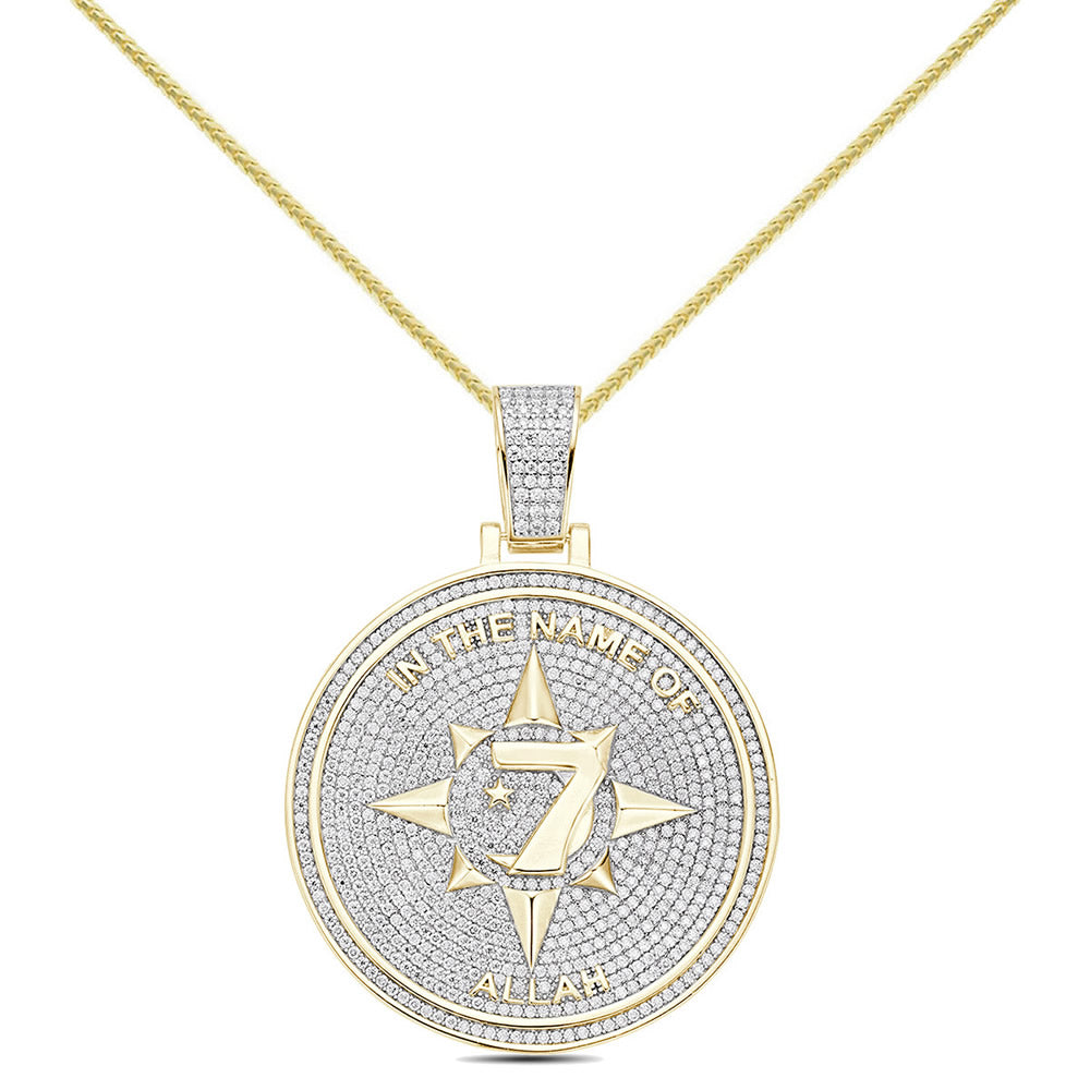 Real Genuine 3.50 Cwt. Authentic MOISSANITE Diamond 34+ Grams Five-Percent Nation Five Percenter Allah Pendant 10K Gold Over Charm Chain Set