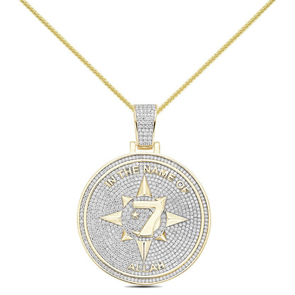 Real Genuine 3.50 Cwt. Authentic MOISSANITE Diamond 34+ Grams Five-Percent Nation Five Percenter Allah Pendant 10K Gold Over Charm Chain Set