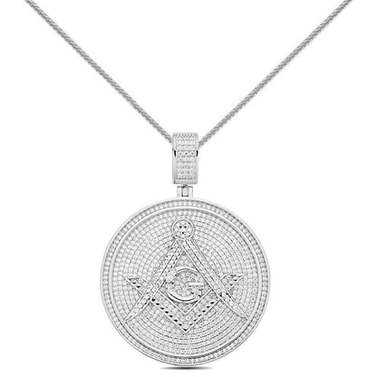 Real Genuine 3.50 Cwt. Authentic VVS/1 MOISSANITE Diamond 33+ Grams Freemason Masonic G Compass Pendant 14K Gold Finish Charm Chain Neckless