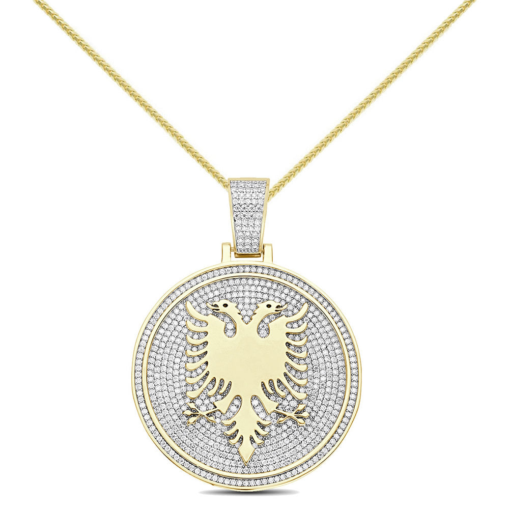 Real 3.50 Cwt. Authentic VVS/1 MOISSANITE Diamond 33+ Grams Albanian Eagle Double Headed Flying Bird Pendant 14K Gold Finish Charm Chain Set