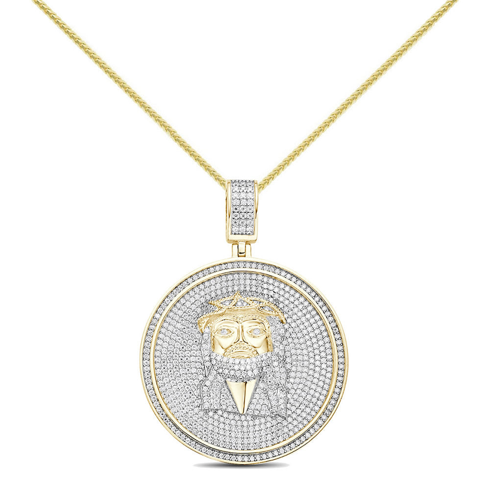 Authentic Real Genuine 3.50 Cwt. VVS/1 MOISSANITE Diamond 33+ Grams Jesus Face Piece 14k Gold Finish Religious Charm Pendant Chain Neckless