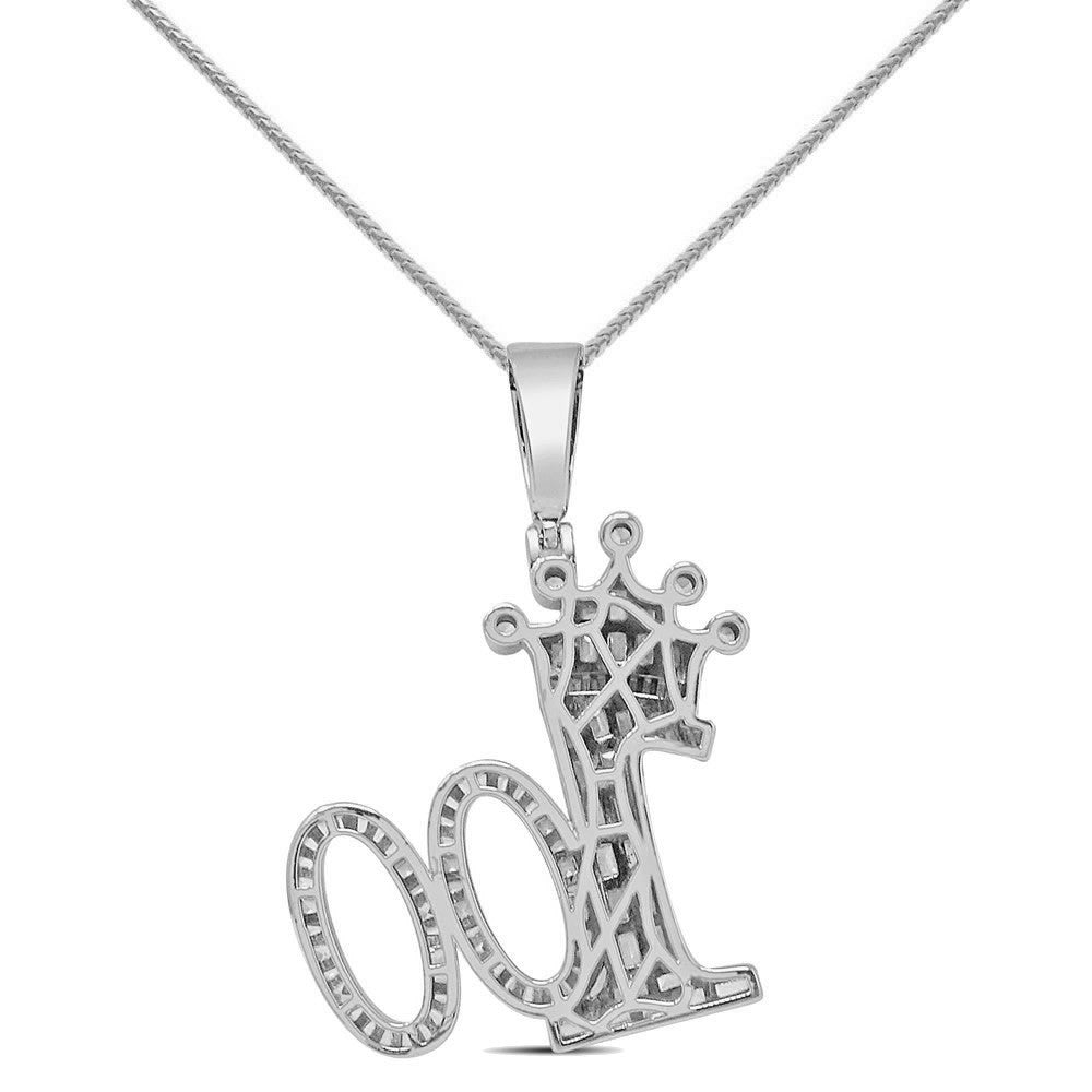 Baguette 22+ Grams Real Sterling Silver 2.00 Ctw. Simulated Diamond 14K Gold Over 100 Hundred Number Emoji Crown Face Charm Pendant + Chain