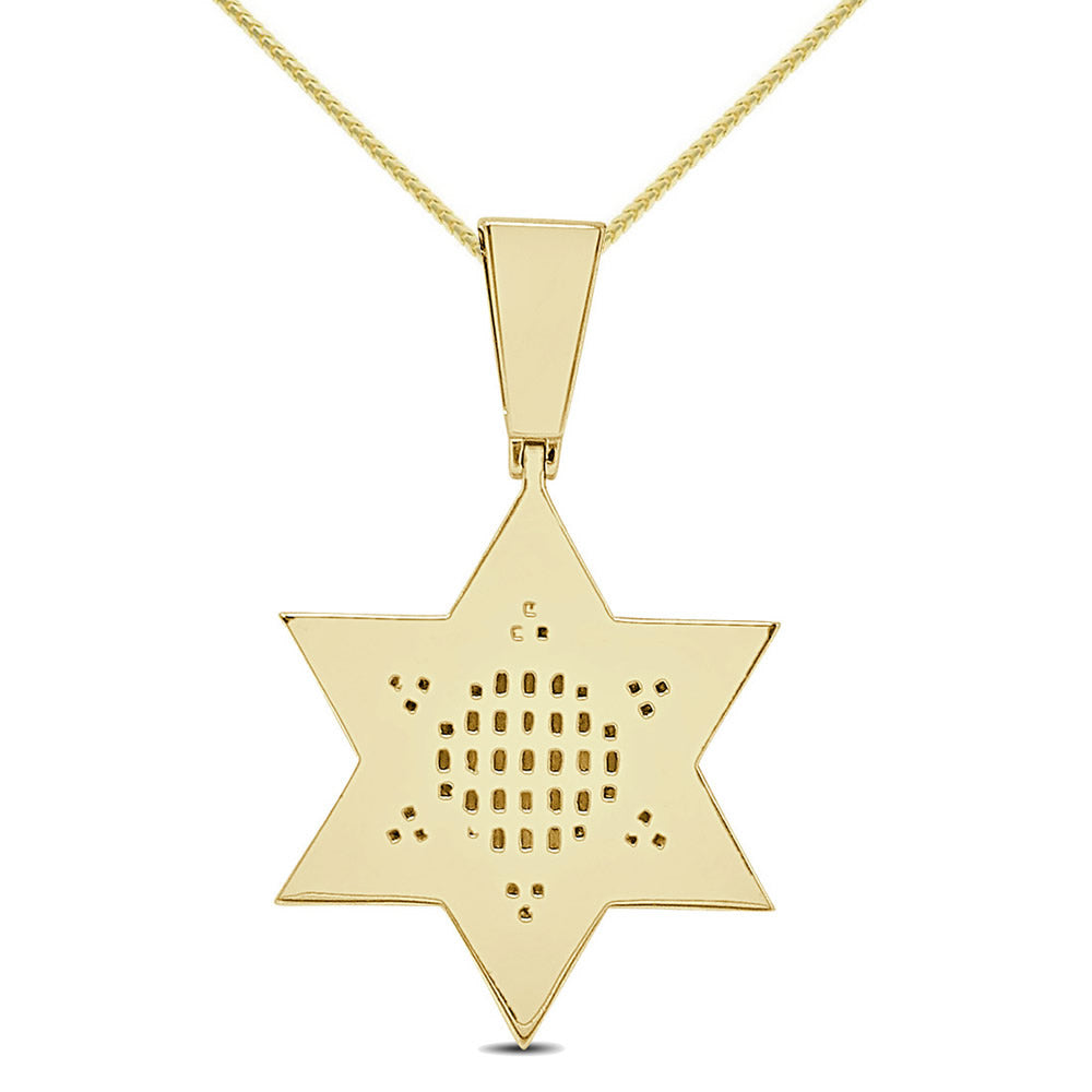 25+ Grams Real Sterling Silver 2.50 Ctw. Baguette/Round Cut Simulated Diamond 14K Gold Finish Jewish Star Of David Charm Pendant Chain Set