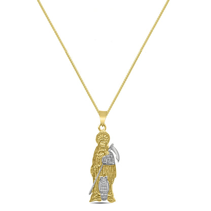 10K Real Authentic Solid 2 Tone Gold (Stamped) Santa Muerte Grim Reaper Angel of Death Pendant Charm Small 1.50'' + Free Chain Neckless