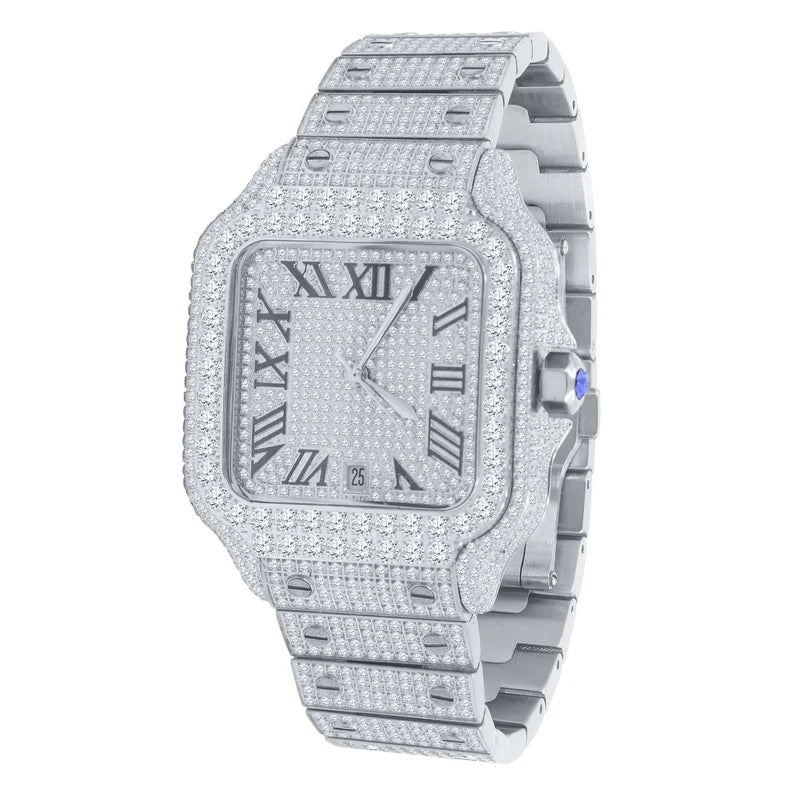 VVS/D Moissanite Watch & Bracelet Combo 8" Miami Cuban Link bracelet & Steel Luxury Automatic Designer Men's Custom Watch