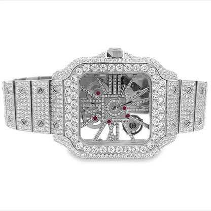 Real Genuine Certified 24.76 Cwt. VVS/D Moissanite Diamond 14K Gold Finish Luxury Automatic Skeleton Dial Men's Steel Custom Designer Watch
