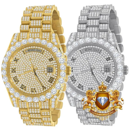 Real Genuine Certified 24.65 Cwt. VVS/D Moissanite Diamond Men's Solid Steel 14K Gold Finish Luxury Automatic Designer Custom Watch 40mm