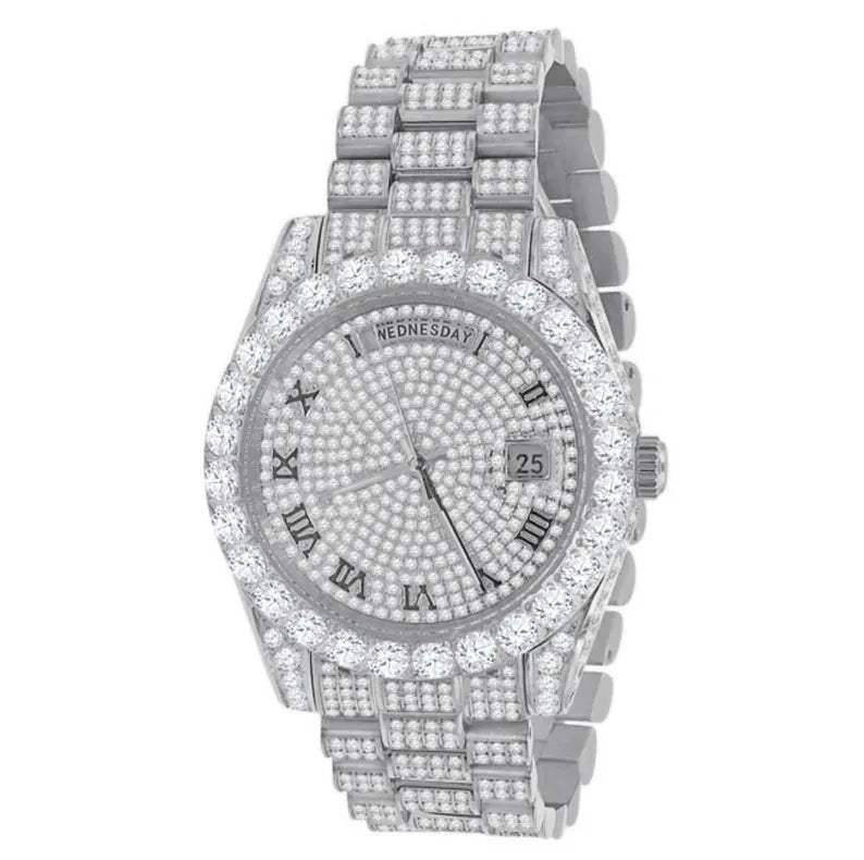 Real Genuine Certified 24.65 Cwt. VVS/D Moissanite Diamond Men's Solid Steel 14K Gold Finish Luxury Automatic Designer Custom Watch 40mm