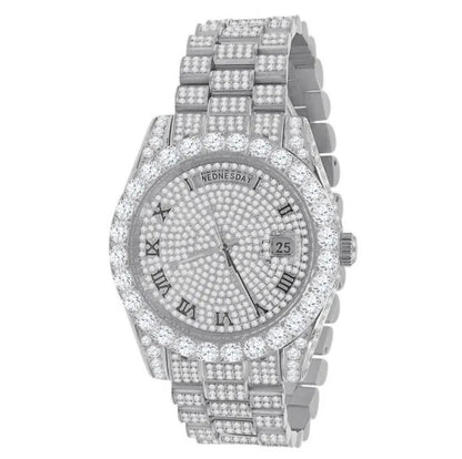 Real Genuine Certified 24.65 Cwt. VVS/D Moissanite Diamond Men's Solid Steel 14K Gold Finish Luxury Automatic Designer Custom Watch 40mm