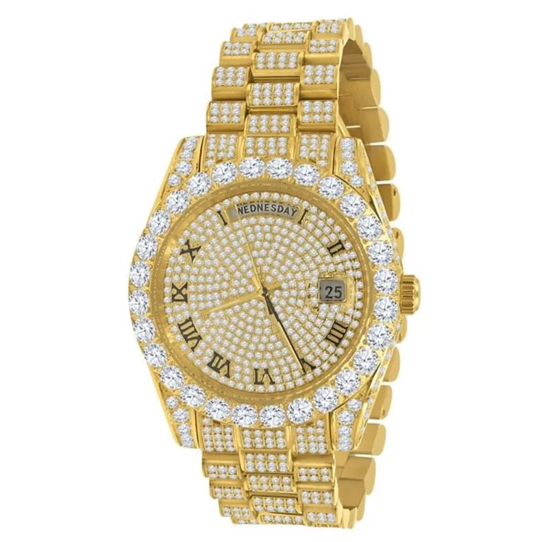 Real Genuine Certified 24.65 Cwt. VVS/D Moissanite Diamond Men's Solid Steel 14K Gold Finish Luxury Automatic Designer Custom Watch 40mm