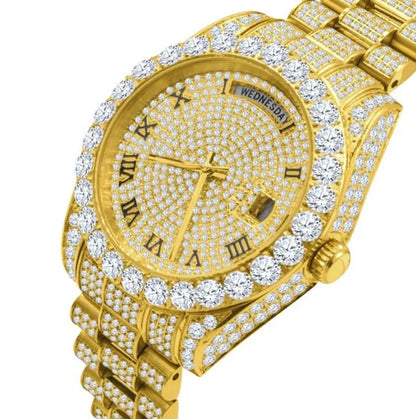 Real Genuine Certified 24.65 Cwt. VVS/D Moissanite Diamond Men's Solid Steel 14K Gold Finish Luxury Automatic Designer Custom Watch 40mm