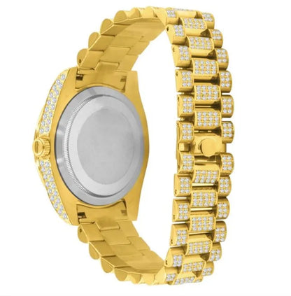Real Genuine Certified 24.65 Cwt. VVS/D Moissanite Diamond Men's Solid Steel 14K Gold Finish Luxury Automatic Designer Custom Watch 40mm
