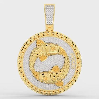 USDIAMONDKING Authentic Real Genuine 1.50 Cwt. VVS/1 MOISSANITE Diamond 40+ Grams Zodiac Lucky Birth Sign Astrology Horoscope 14K Yellow Gold Finish Goodluck Pendant Charm Chain Neckless Set