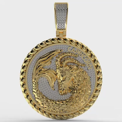 USDIAMONDKING Authentic Real Genuine 1.50 Cwt. VVS/1 MOISSANITE Diamond 40+ Grams Zodiac Lucky Birth Sign Astrology Horoscope 14K Yellow Gold Finish Goodluck Pendant Charm Chain Neckless Set
