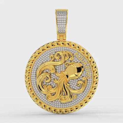 USDIAMONDKING Authentic Real Genuine 1.50 Cwt. VVS/1 MOISSANITE Diamond 40+ Grams Zodiac Lucky Birth Sign Astrology Horoscope 14K Yellow Gold Finish Goodluck Pendant Charm Chain Neckless Set