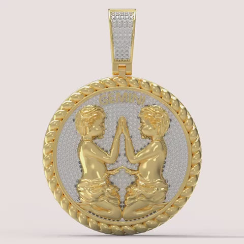 USDIAMONDKING Authentic Real Genuine 1.50 Cwt. VVS/1 MOISSANITE Diamond 40+ Grams Zodiac Lucky Birth Sign Astrology Horoscope 14K Yellow Gold Finish Goodluck Pendant Charm Chain Neckless Set