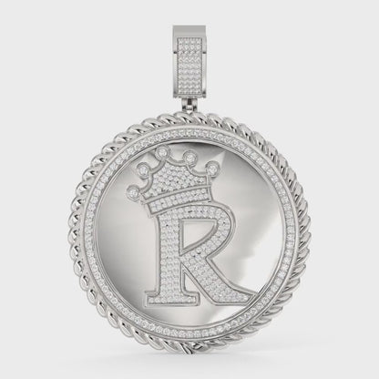 Real Genuine Authentic 1.75 Cwt. MOISSANITE Diamond 32+ Grams Crown Initial Alphabet Letter Pendant Medallion 10K White Gold On Charm +Chain