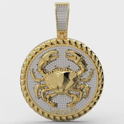 USDIAMONDKING Authentic Real Genuine 1.50 Cwt. VVS/1 MOISSANITE Diamond 40+ Grams Zodiac Lucky Birth Sign Astrology Horoscope 14K Yellow Gold Finish Goodluck Pendant Charm Chain Neckless Set