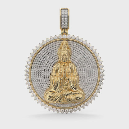 Real Genuine Authentic 4.00 Cwt. VVS1 MOISSANITE Diamond 30+ Grams Gautama Buddha Meditation Pendant Medallion 10K Gold Over Charm Chain Set