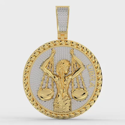 USDIAMONDKING Authentic Real Genuine 1.50 Cwt. VVS/1 MOISSANITE Diamond 40+ Grams Zodiac Lucky Birth Sign Astrology Horoscope 14K Yellow Gold Finish Goodluck Pendant Charm Chain Neckless Set