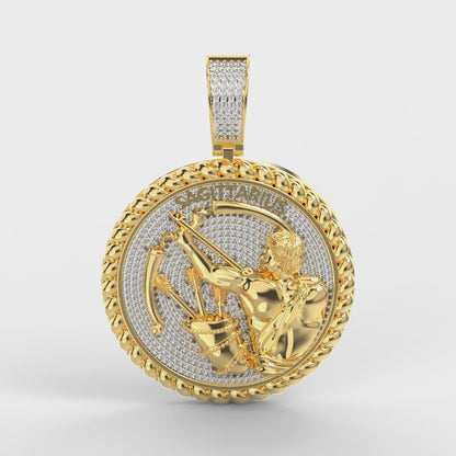 USDIAMONDKING Authentic Real Genuine 1.50 Cwt. VVS/1 MOISSANITE Diamond 40+ Grams Zodiac Lucky Birth Sign Astrology Horoscope 14K Yellow Gold Finish Goodluck Pendant Charm Chain Neckless Set