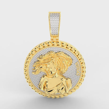 USDIAMONDKING Authentic Real Genuine 1.50 Cwt. VVS/1 MOISSANITE Diamond 40+ Grams Zodiac Lucky Birth Sign Astrology Horoscope 14K Yellow Gold Finish Goodluck Pendant Charm Chain Neckless Set