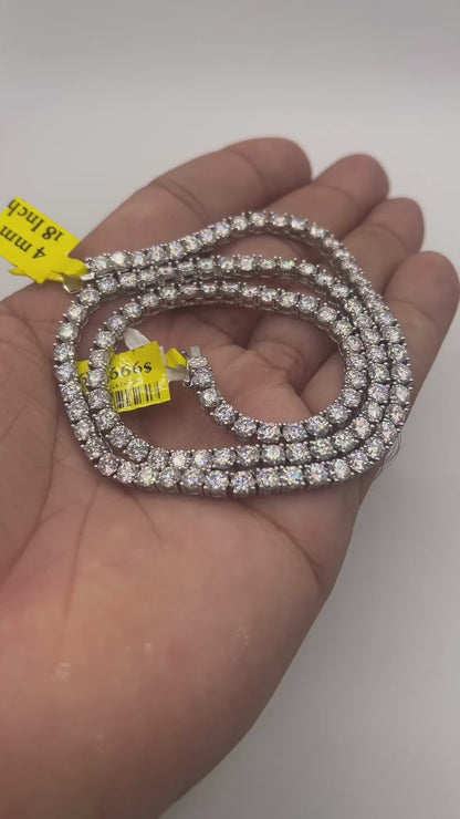 Real Genuine Authentic 32.00 Cwt. Certified Hand Prong Set VVS/D Moissanite Diamond 14K Gold Over 4MM 1 Row Tennis Link Chain Neckless 18''