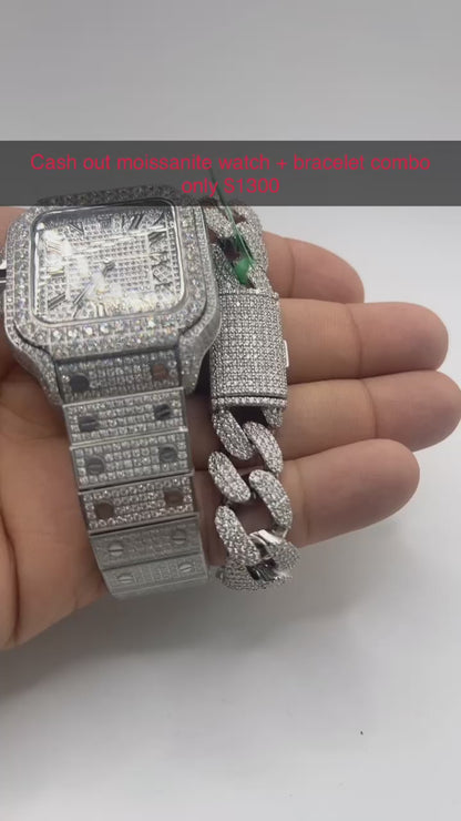 VVS/D Moissanite Watch & Bracelet Combo 8" Miami Cuban Link bracelet & Steel Luxury Automatic Designer Men's Custom Watch