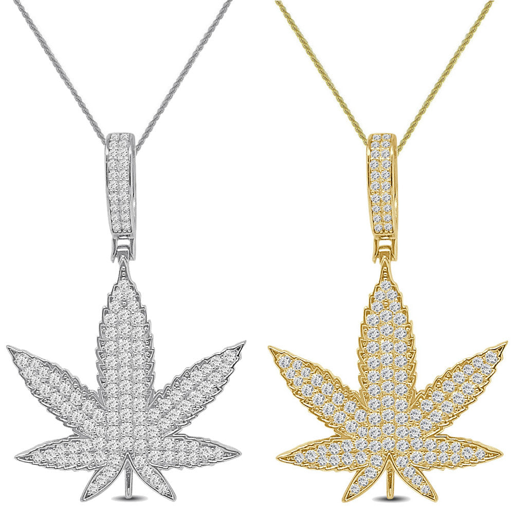 Real Genuine 4.00 Cwt. VVS/1 Authentic MOISSANITE Diamond 18+ Grams Weed Marijuana Leaf Plant Men's Custom Pendant Charm Chain Neckless Set