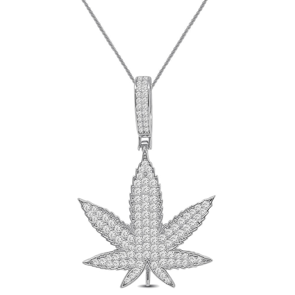 Real Genuine 4.00 Cwt. VVS/1 Authentic MOISSANITE Diamond 18+ Grams Weed Marijuana Leaf Plant Men's Custom Pendant Charm Chain Neckless Set