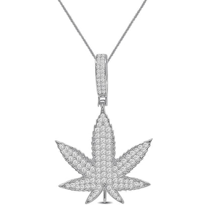 Real Genuine 4.00 Cwt. VVS/1 Authentic MOISSANITE Diamond 18+ Grams Weed Marijuana Leaf Plant Men's Custom Pendant Charm Chain Neckless Set